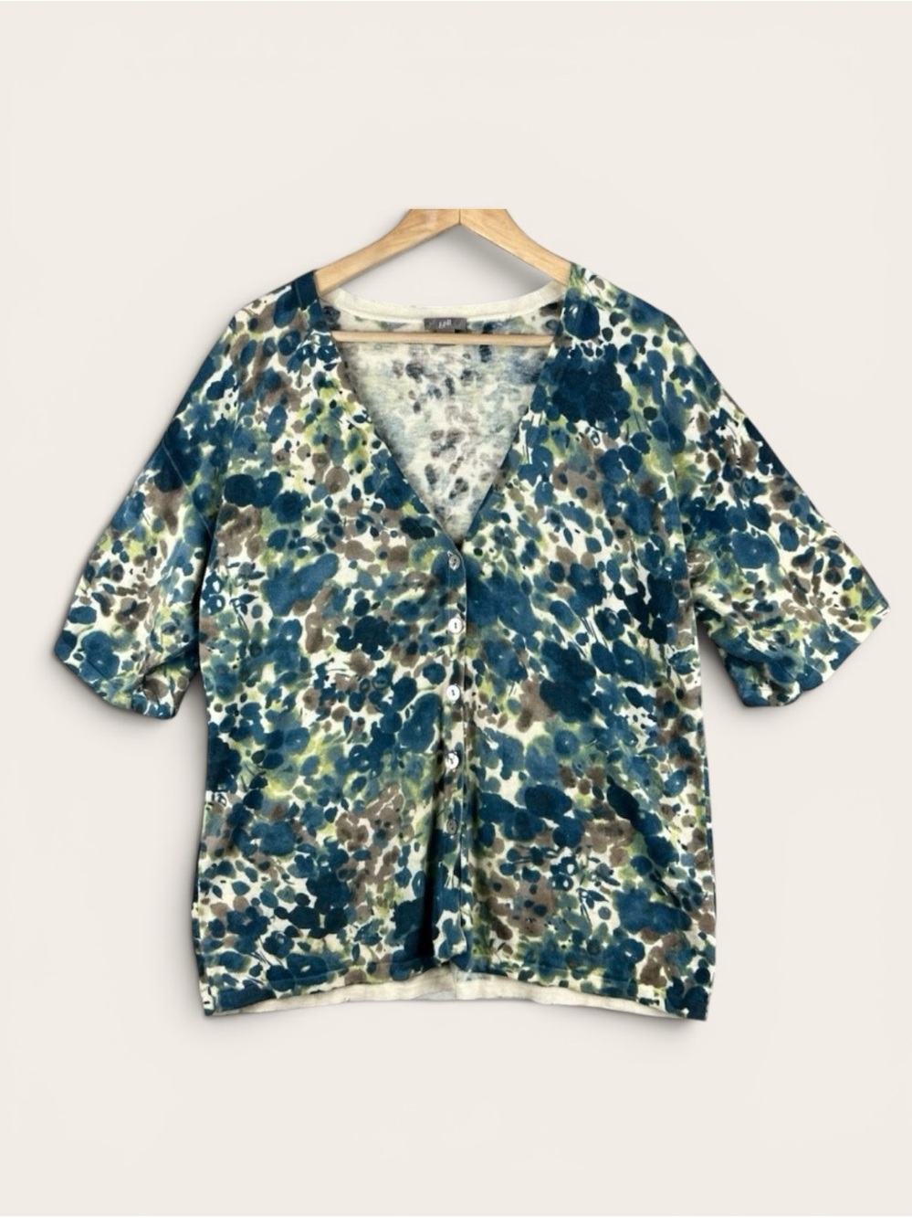 J. Jill Blue Green Brown Abstract Button-Front Cardigan Medium